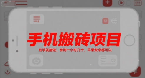 手机搬砖项目，有手就能做，亲测一小时几十，苹果安卓都可以-聊项目