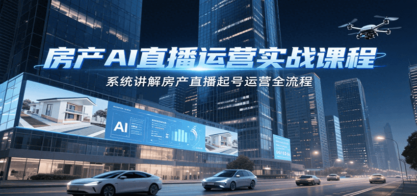 房产AI直播运营实战课程，系统讲解房产直播起号运营全流程-聊项目