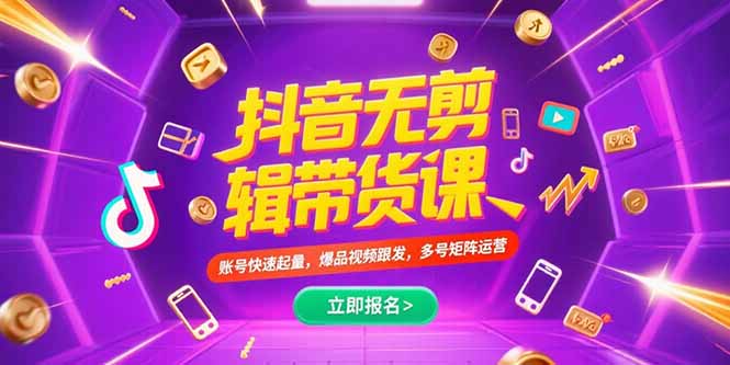 抖音不剪辑带货课，账号快速起量，爆品视频跟发，多号矩阵运营-聊项目