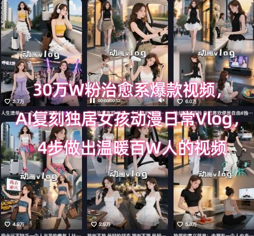 30万W粉治愈系爆款视频，AI复刻独居女孩动漫日常Vlog，4步做出温暖百W人的视频-聊项目