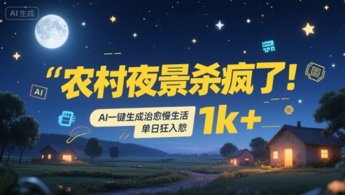 农村夜景杀疯了！AI一键生成治愈系慢生活，单日狂入1k+-聊项目