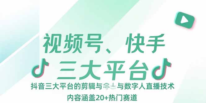 视频号、快手、抖音三大平台的剪辑与数字人直播技术，内容涵盖20+热门赛道-聊项目