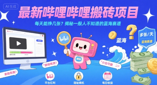 最新哔哩哔哩上B站搬砖项目，每天能挣几张？揭秘一般人不知道的蓝海赛道-聊项目