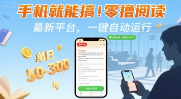 手机就能搞！零撸阅读挂G，最新平台，一键自动运行，随时随地挣，单日50-3张+【揭秘】-聊项目