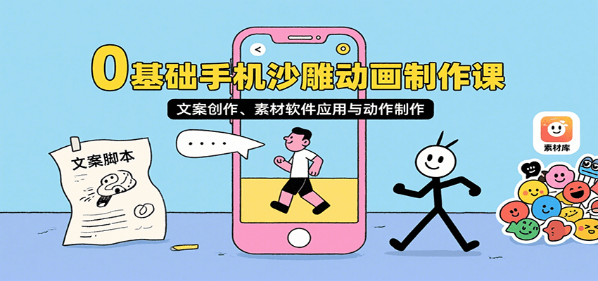 0基础手机沙雕动画制作课，文案创作、素材软件应用与动作制作-聊项目
