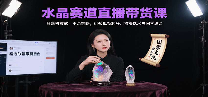 水晶赛道直播带货课：含联盟模式、平台策略，讲短视频起号、拍摄话术与国学结合-聊项目