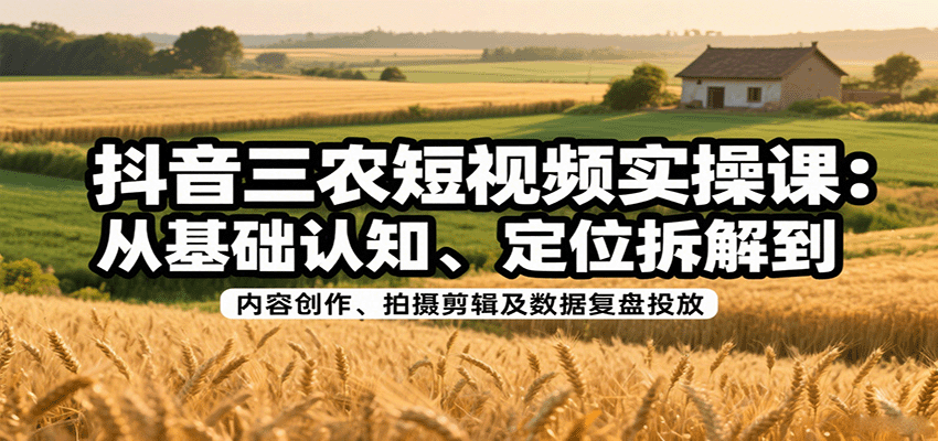抖音三农短视频实操课：从基础认知、定位拆解到内容创作、拍摄剪辑及数据复盘投放-聊项目