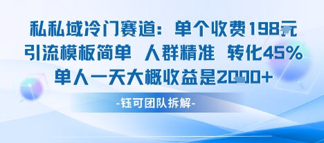 私域冷门赛道单个收费198米引流模板简单人群精准 45%的转化率单人一天大概收益多张-聊项目