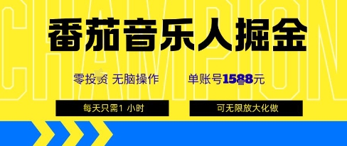 番茄音乐人掘金，单账号最高可撸1k+，可无限矩阵去做，零投入-聊项目