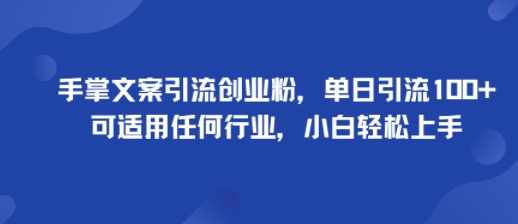 手掌文案引流创业粉，单日引流100+，可适用任何行业，小白轻松上手-聊项目