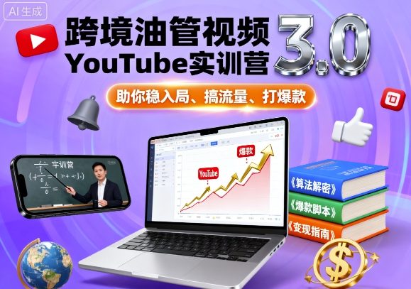 跨境油管视频YouTube实训营3.0，助你稳入局、搞流量、打爆款-聊项目