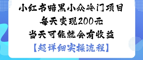 小红书暗黑小众冷门项目每天变现2张当天可能就会有收益-聊项目