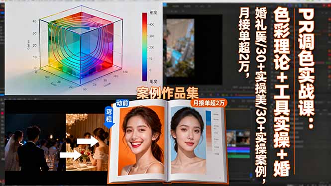 PR调色实战课：色彩理论+工具实操+婚礼医美/30+实操案例，月接单超2万-聊项目