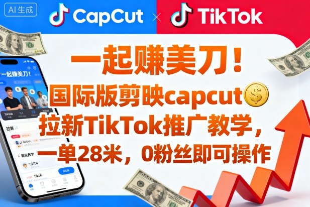 一起賺美刀！国际版剪映capcut拉新TikTok推广教学，一单28米，0粉丝即可操作(附推广入口和教学)-聊项目