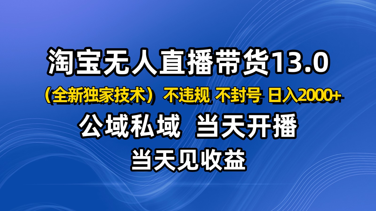 淘宝无人直播13.0，公域私域技术，不封号，不违规 布局下半年旺季赛道，日入2000+-聊项目