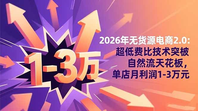 2026年无货源电商2.0：超低费比技术突破自然流天花板，单店月利润1-3万元-聊项目
