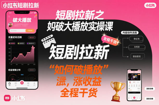 短剧拉新之小红书如何破大播放实操课，如何破播放，涨收益，全程干货-聊项目