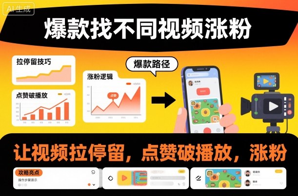 爆款找不同视频涨粉，让视频拉停留，实现点赞，破播放，涨粉-聊项目