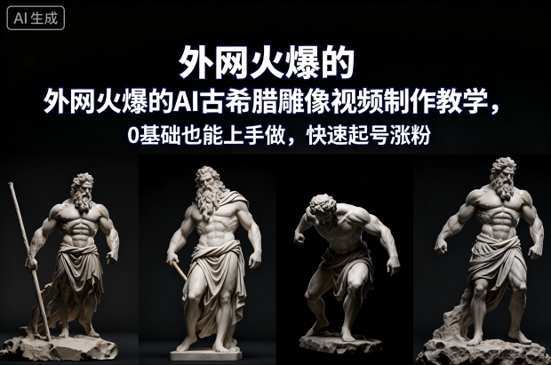 外网火爆的AI古希腊雕像视频制作教学，0基础也能上手做，快速起号涨粉-聊项目