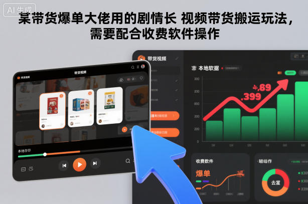 某带货爆单大佬用的剧情长视频带货搬运玩法，需要配合收费软件操作-聊项目