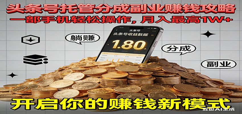 全程托管今日头条，一部手机就可以开干，最高躺赚1W+-聊项目