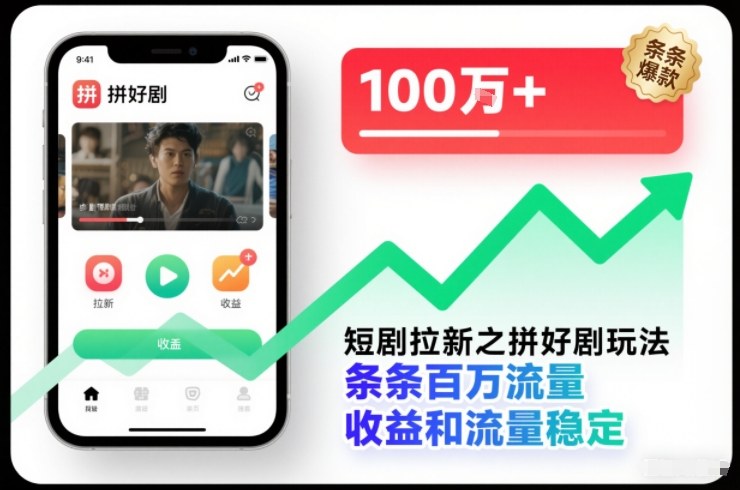 短剧拉新之拼好剧玩法，条条百万流量，收益和流量稳定-聊项目