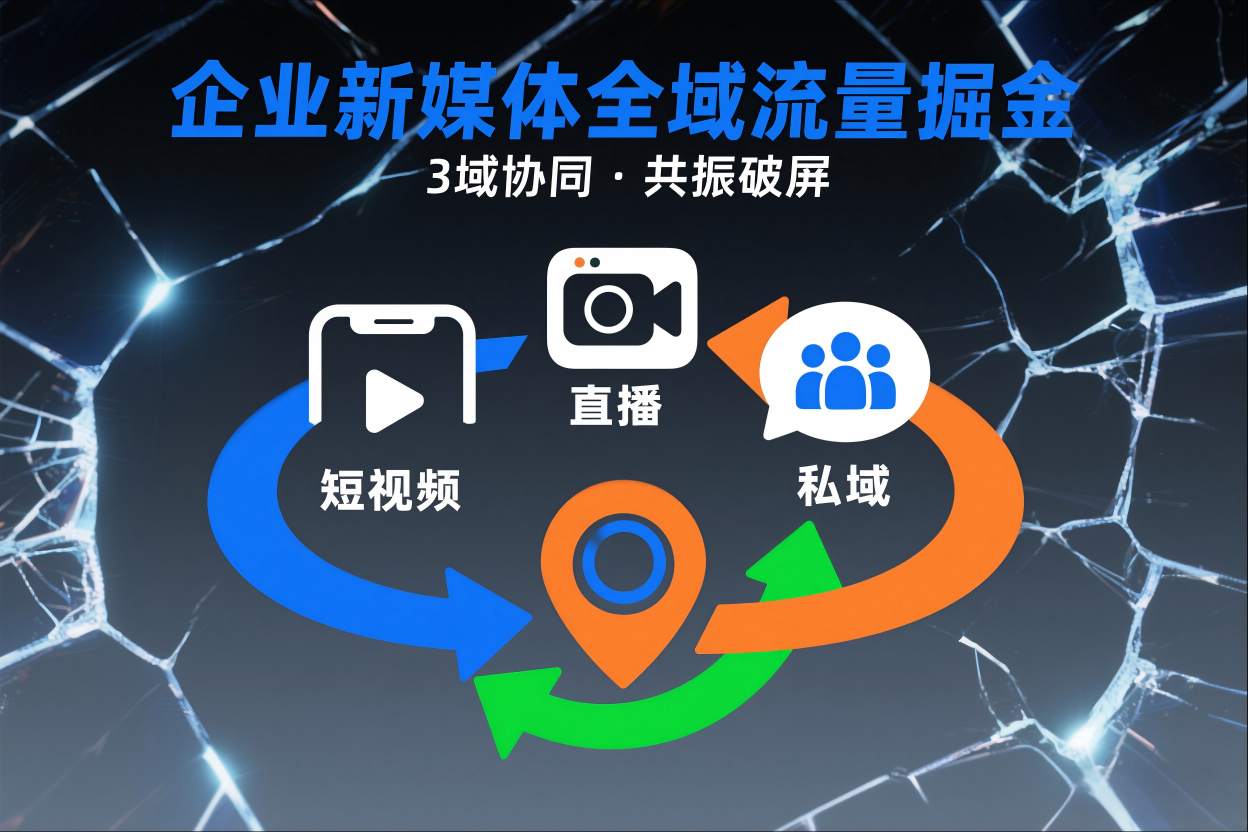 短视频全域商业模式，企业新媒体全域流量掘金，3域协同，共振破屏，短视频-直播-私域-地域-聊项目