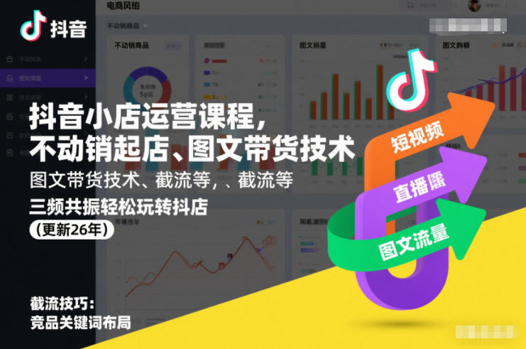 抖音小店运营课程，不动销起店、图文带货技术、截流等，三频共振轻松玩转抖店(更新26年)-聊项目