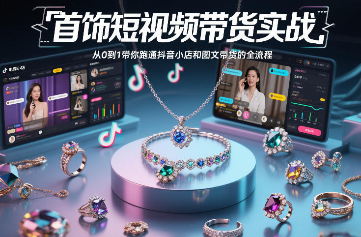 首饰短视频带货实战，从0到1带你跑通抖音小店和图文带货的全流程-聊项目