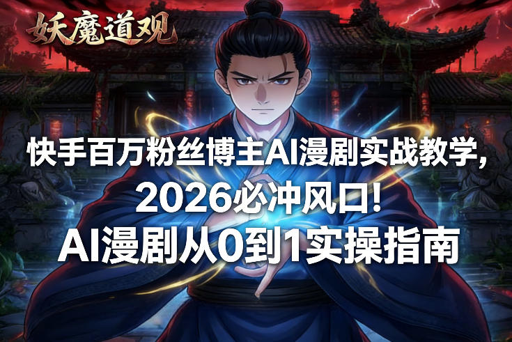快手百万粉丝博主AI漫剧实战教学，2026必冲风口！AI漫剧从0到1实操指南-聊项目
