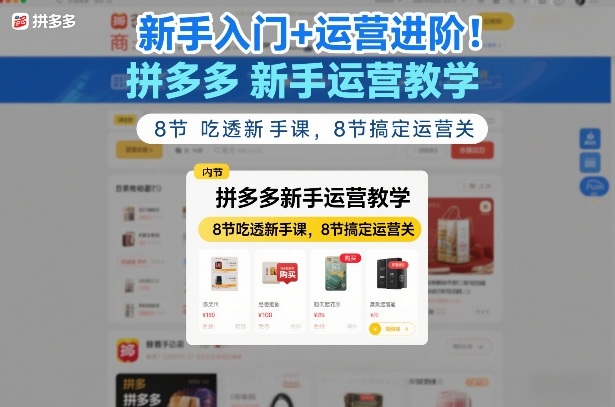 新手入门+运营进阶！拼多多新手运营教学，8节吃透新手课，8节搞定运营关-聊项目