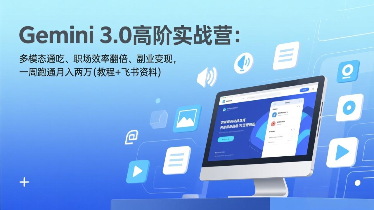 Gemini 3.0高阶实战营：多模态通吃、职场效率翻倍、副业变现，一周跑通月入两万(教程+飞书资料-聊项目