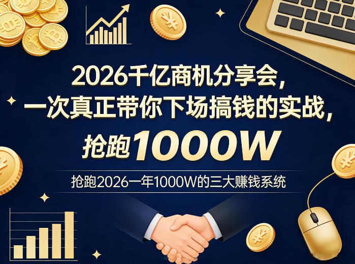 2026千亿商机分享会，一次真正带你下场搞钱的实战，抢跑2026一年1000W的三大賺钱系统-聊项目