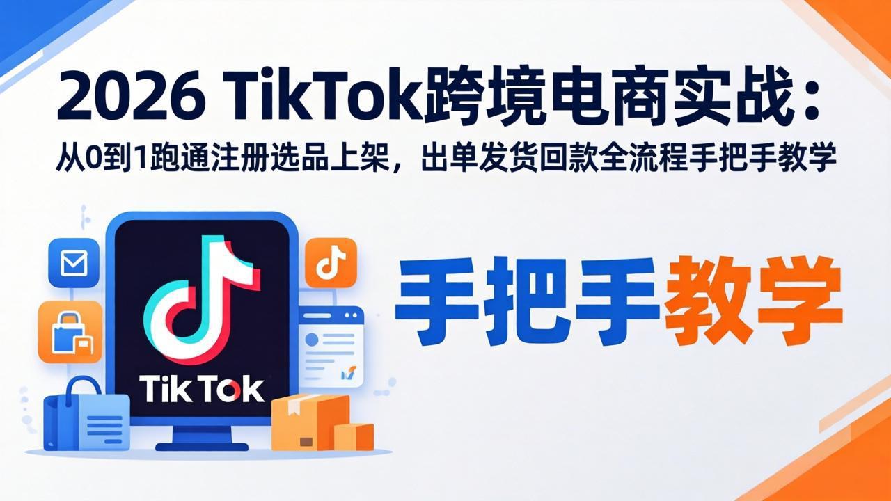 2026TikTok跨境电商实战：从0到1跑通注册选品上架，出单发货回款全流程手把手教学-聊项目