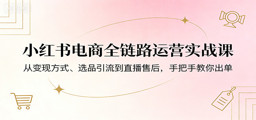 小红书电商全链路运营实战课：从变现方式、选品引流到直播售后，手把手教你出单-聊项目