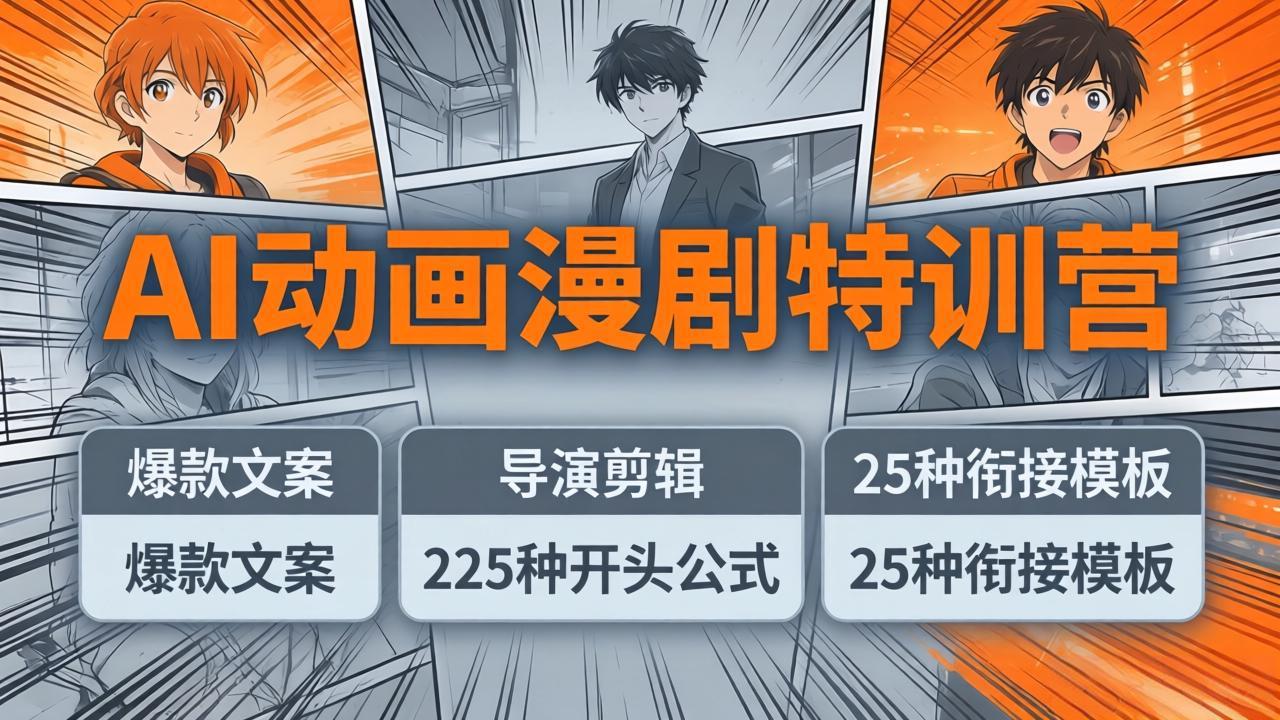 AI动画漫剧特训营：爆款文案+导演剪辑：225种开头公式+25种衔接模板，两小时剪电影级大片-聊项目