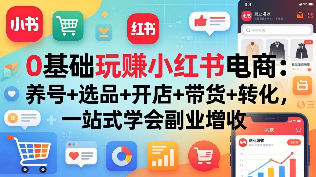 0基础玩赚小红书电商：养号+选品+开店+带货+转化，一站式学会副业增收-聊项目