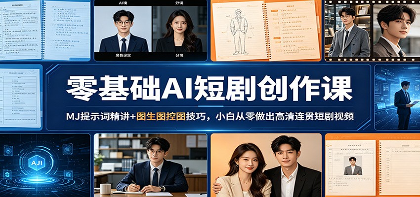 零基础AI短剧创作课：MJ提示词精讲+图生图控图技巧，小白从零做出高清连贯短剧视频-聊项目