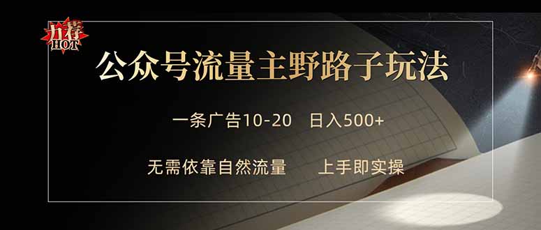 公众号流量主野路子玩法 单条广告10-20元 日入500+-聊项目