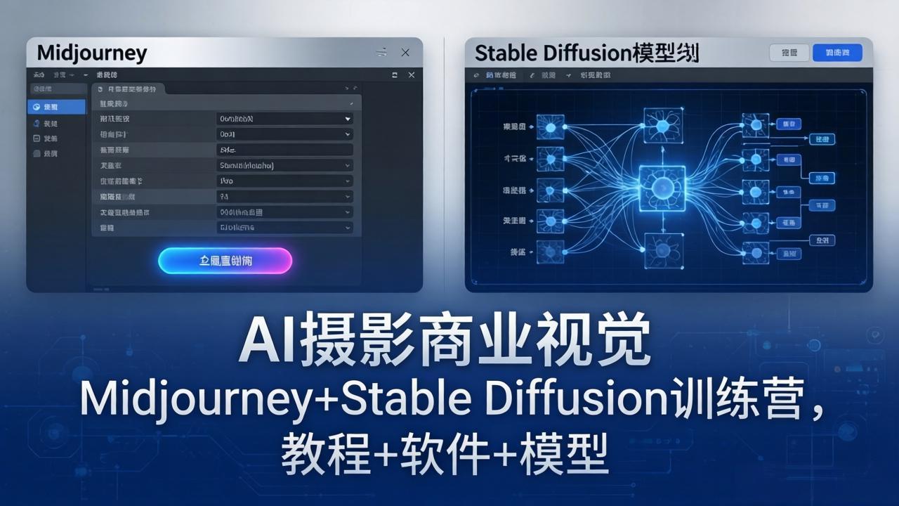 AI摄影商业视觉Midjourney+Stable Diffusion训练营，教程+软件+模型-聊项目