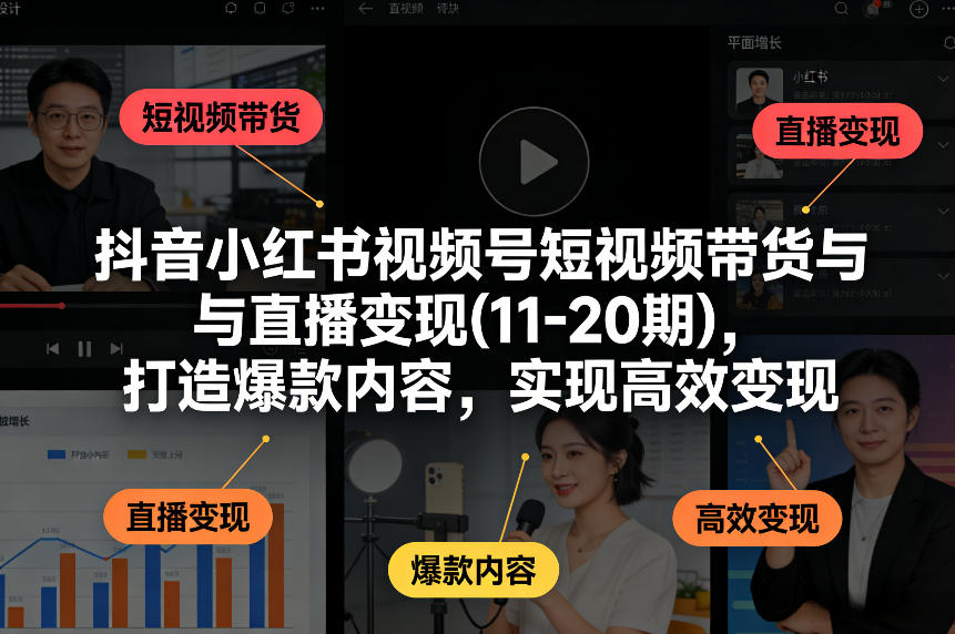 抖音小红书视频号短视频带货与直播变现(10-21期)，打造爆款内容，实现高效变现(更新05月08日)-聊项目