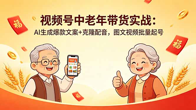 视频号中老年带货实战：AI生成爆款文案+克隆配音，图文视频批量起号-聊项目