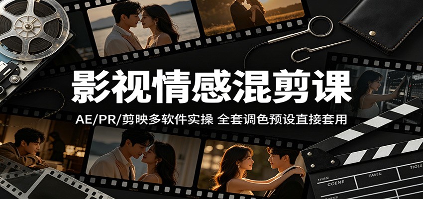 影视情感混剪课：AE/PR/剪映多软件实操，全套调色预设直接套用-聊项目