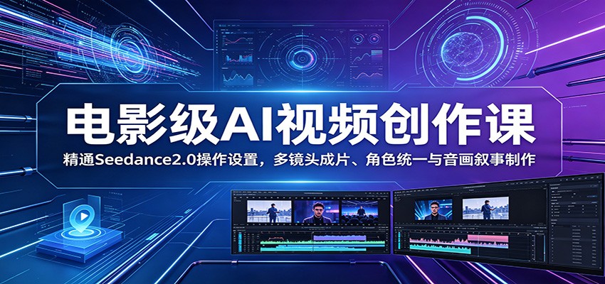 电影级AI视频创作课：精通Seedance2.0操作设置，多镜头成片、角色统一与音画叙事制作-聊项目