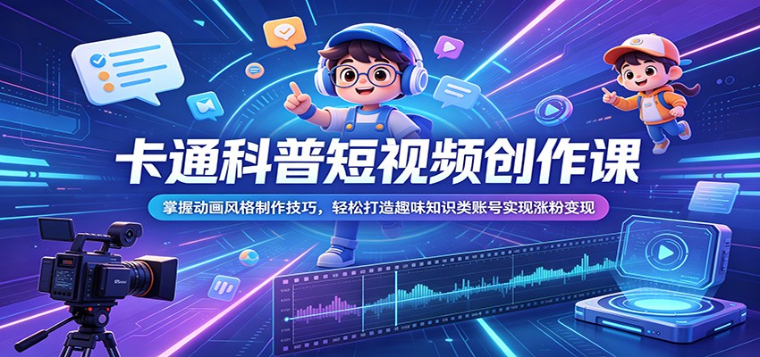 卡通科普短视频创作课：掌握动画风格制作技巧，轻松打造趣味知识类账号实现涨粉变现-聊项目