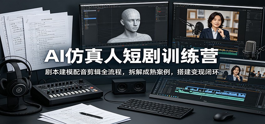 AI仿真人短剧训练营：剧本建模配音剪辑全流程，拆解成熟案例，搭建变现闭环-聊项目