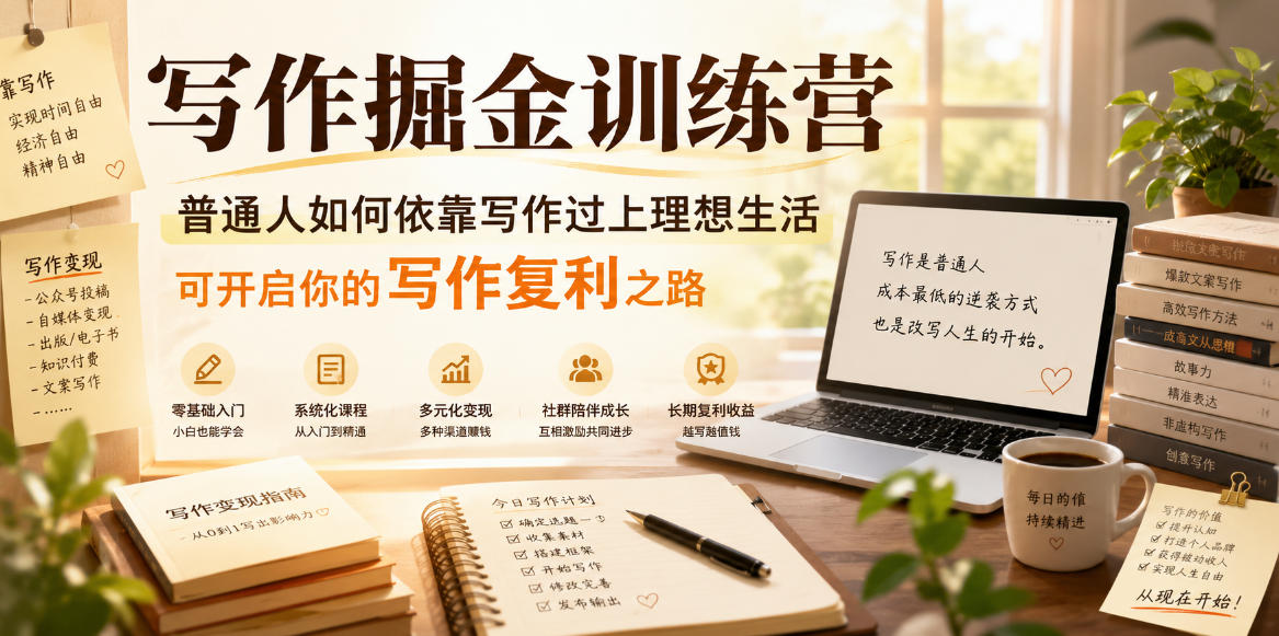 写作掘金训练营,普通人如何依靠写作过上理想生活,可开启你的写作复利之路(更新6月)