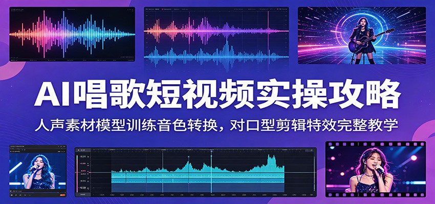 AI唱歌短视频实操攻略：人声素材模型训练音色转换，对口型剪辑特效完整教学-聊项目