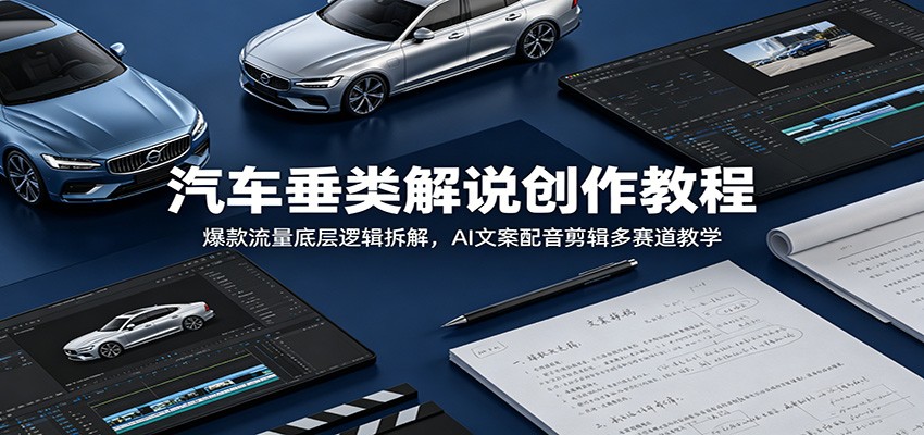 汽车垂类解说创作教程：爆款流量底层逻辑拆解，AI文案配音剪辑多赛道教学-聊项目