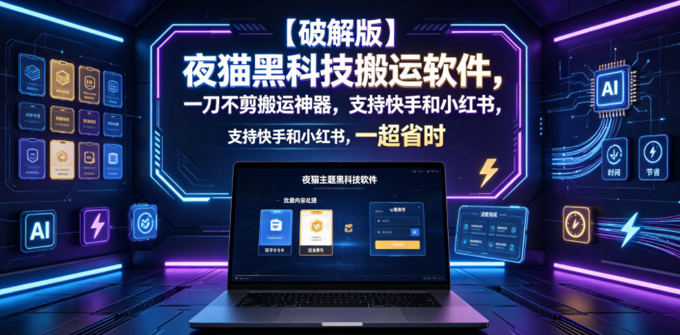 【破解版】夜猫黑科技搬运软件，一刀不剪搬运神器，支持快手和小红书，一键搬运超省时！-聊项目
